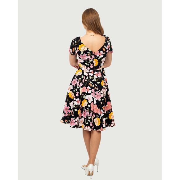 NWT Eva Rose Retro Short Sleeve Fit & Flare Black Witchy Celestial 50s Dress M - Picture 12 of 13